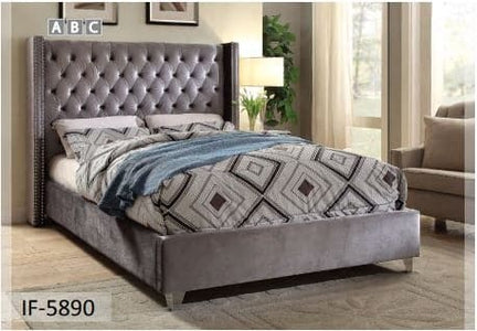 Grey Nailhead Velvet Fabric Bed - DirectBed