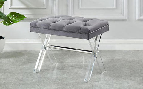 Grey Velvet Fabric Bench with Deep Tufting 25”L 17”W 19”H - DirectBed