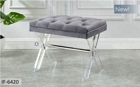 Grey Velvet Fabric Bench with Deep Tufting - DirectBed