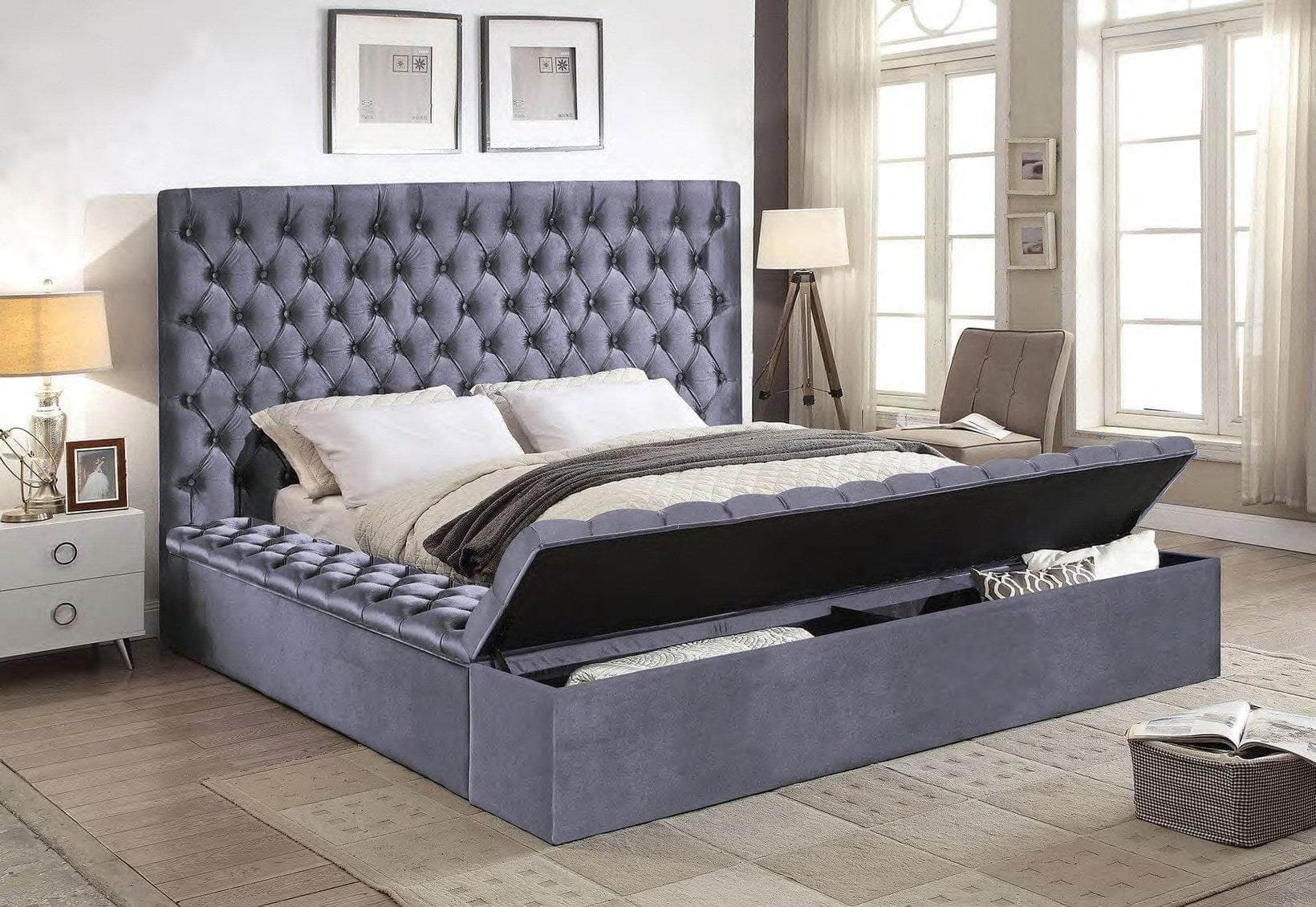 Grey Velvet Storage Bed King Bed - DirectBed