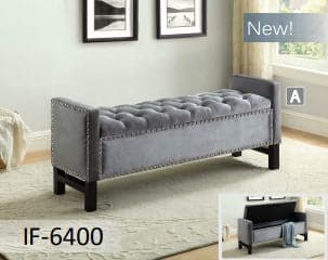 Grey Velvet Storage Bench with Chrome Nailhead - DirectBed