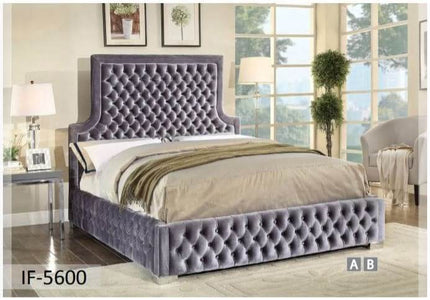 Grey Velvet Fabric Nailhead Bed - DirectBed