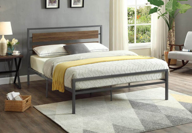 Wood Panel Bed with Grey Frame