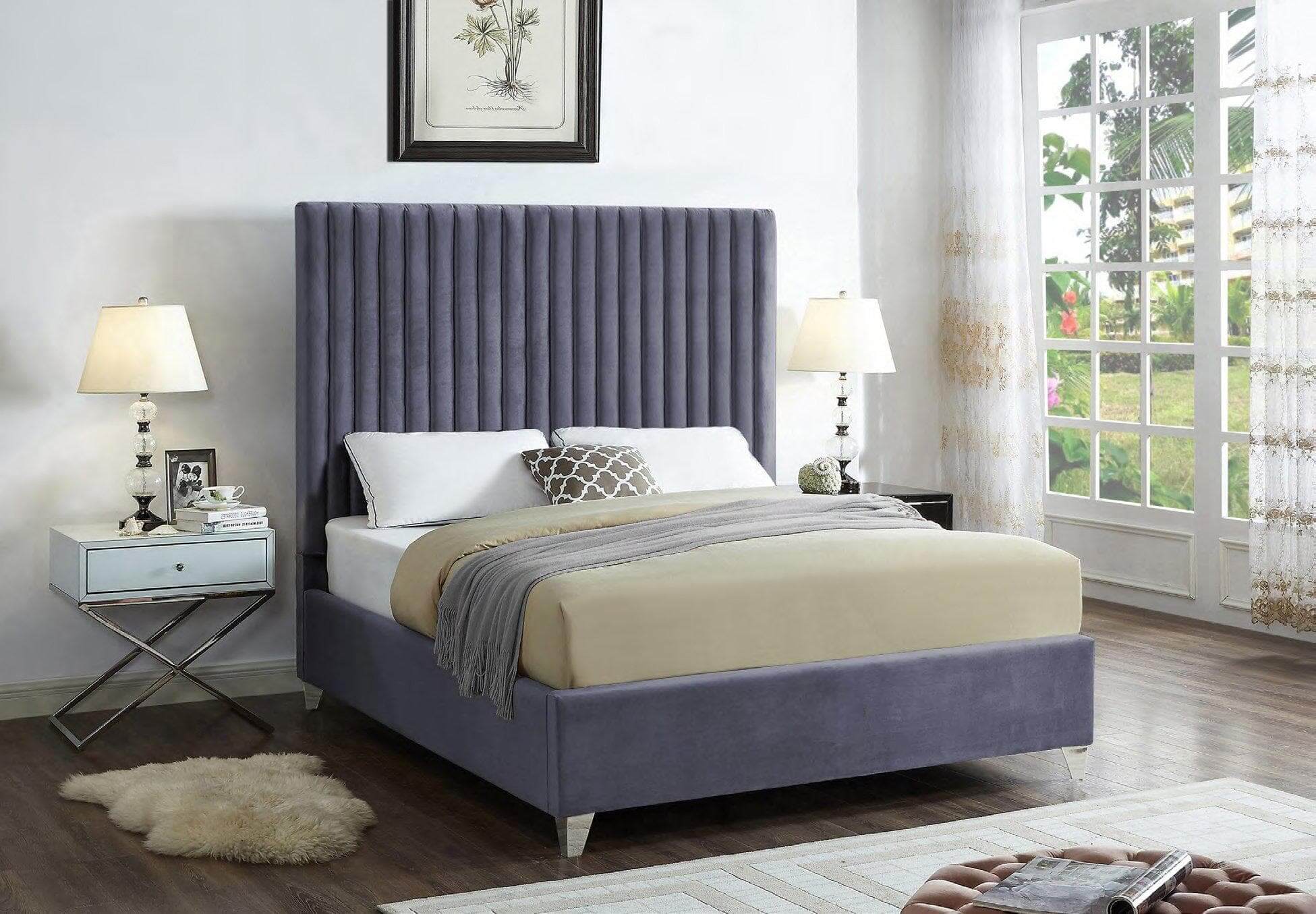 Rich Grey Velvet Bed - DirectBed