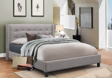 Light Grey Fabric Bed with Nailhead King Bed - DirectBed