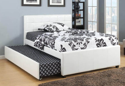 Pull-Out Trundle White PU Bed Double Bed - DirectBed