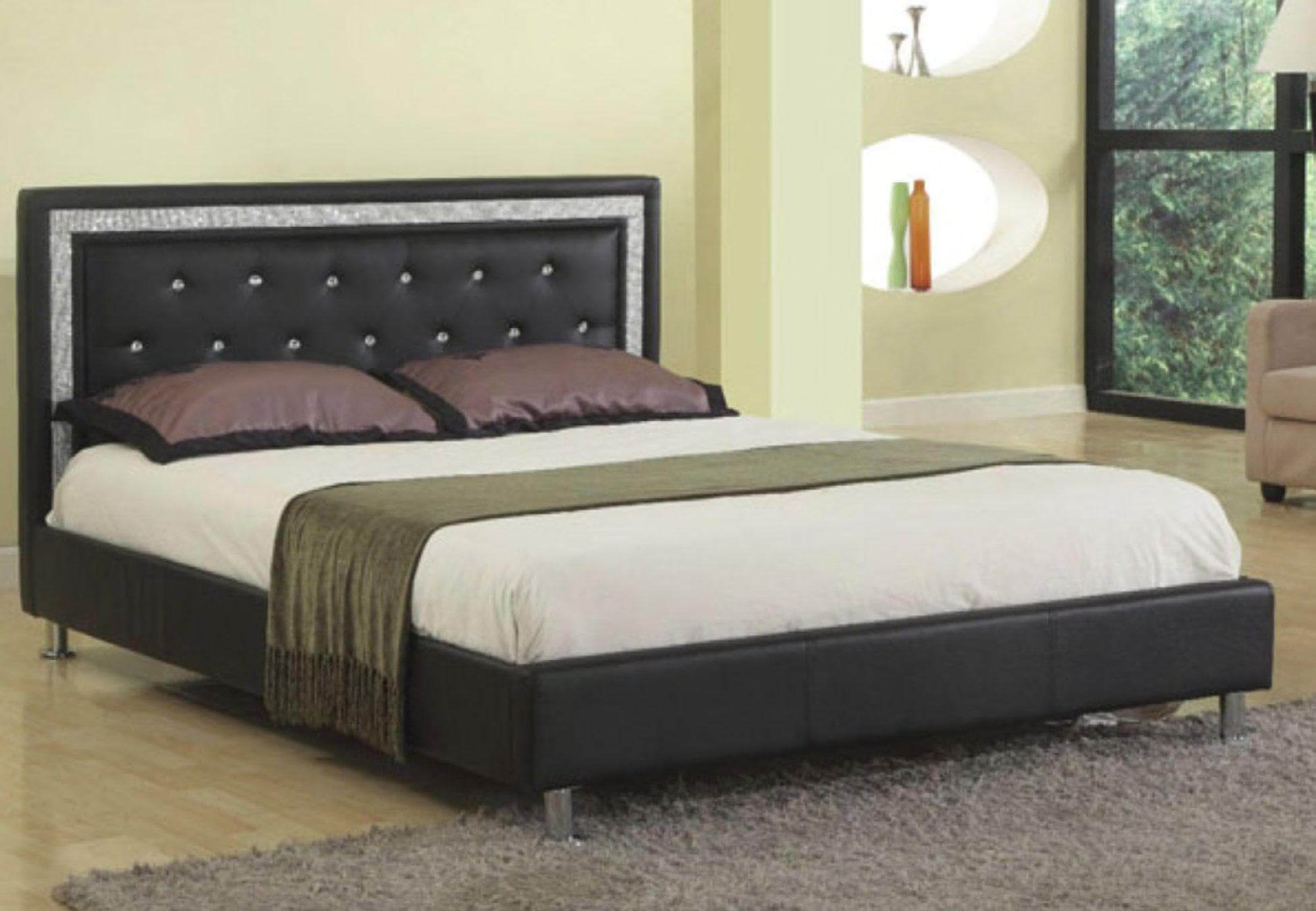 Rhinestone Jewels Black PU Bed Queen Bed - DirectBed