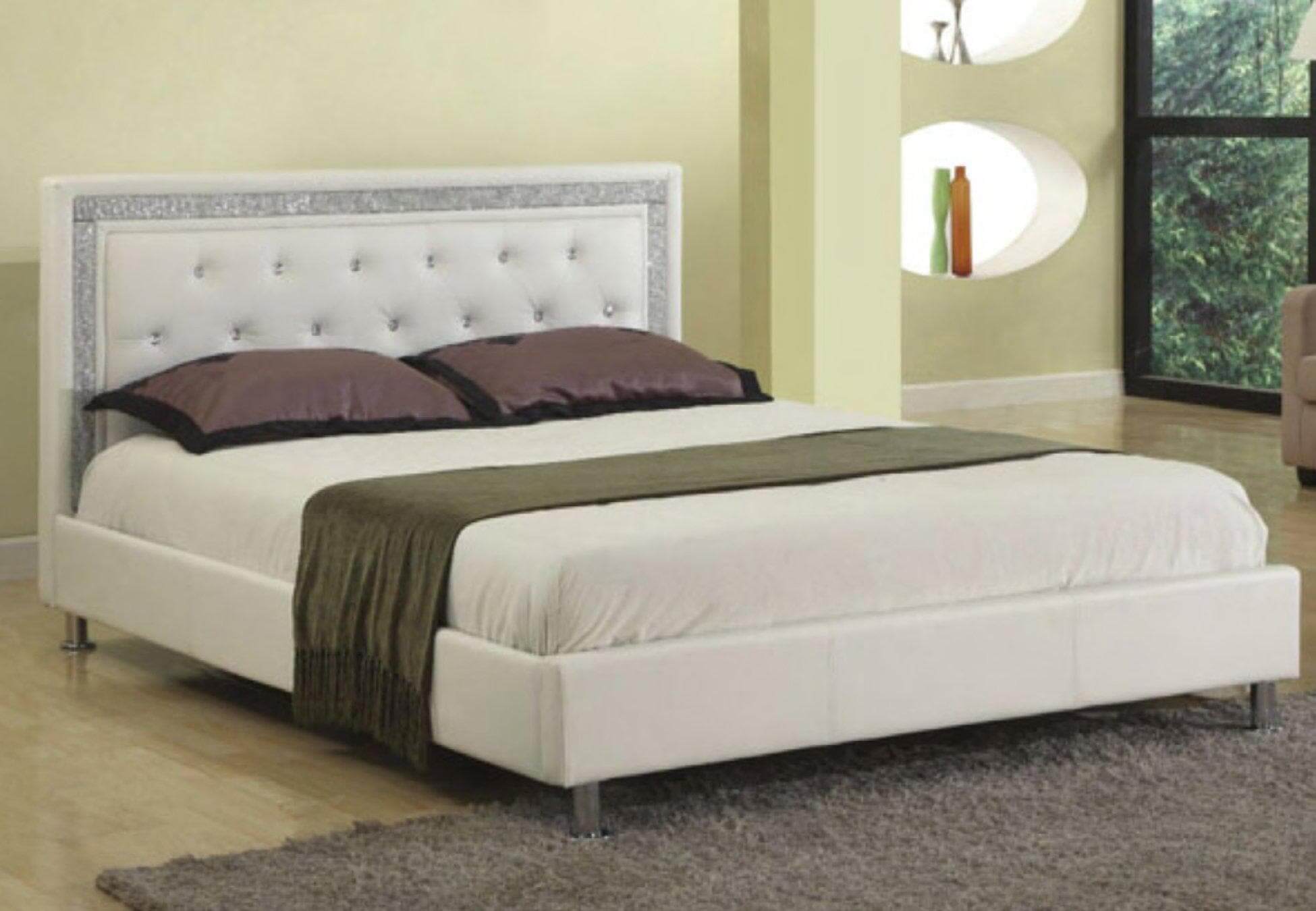 Rhinestone Jewels White PU Bed Queen Bed - DirectBed
