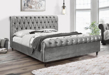 Velvet Fabric Grey Bed - DirectBed