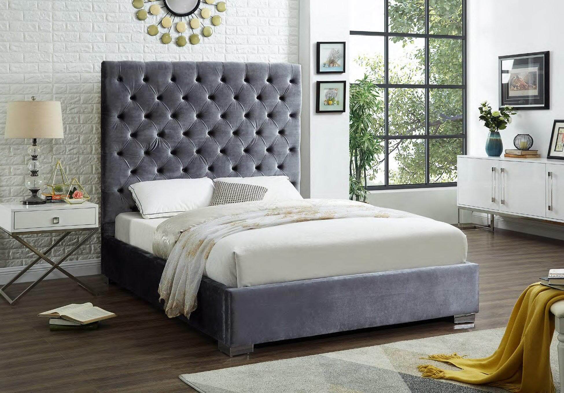 Velvet Grey Tufted Bed - DirectBed