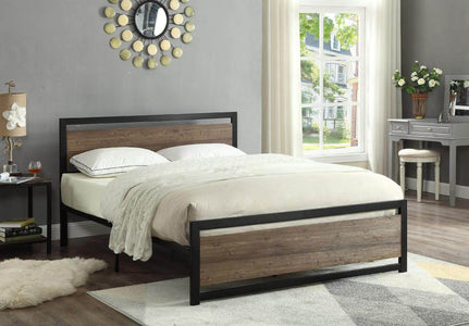 Wood Panel Bed with a Black Steel Frame Single Bed - DirectBed